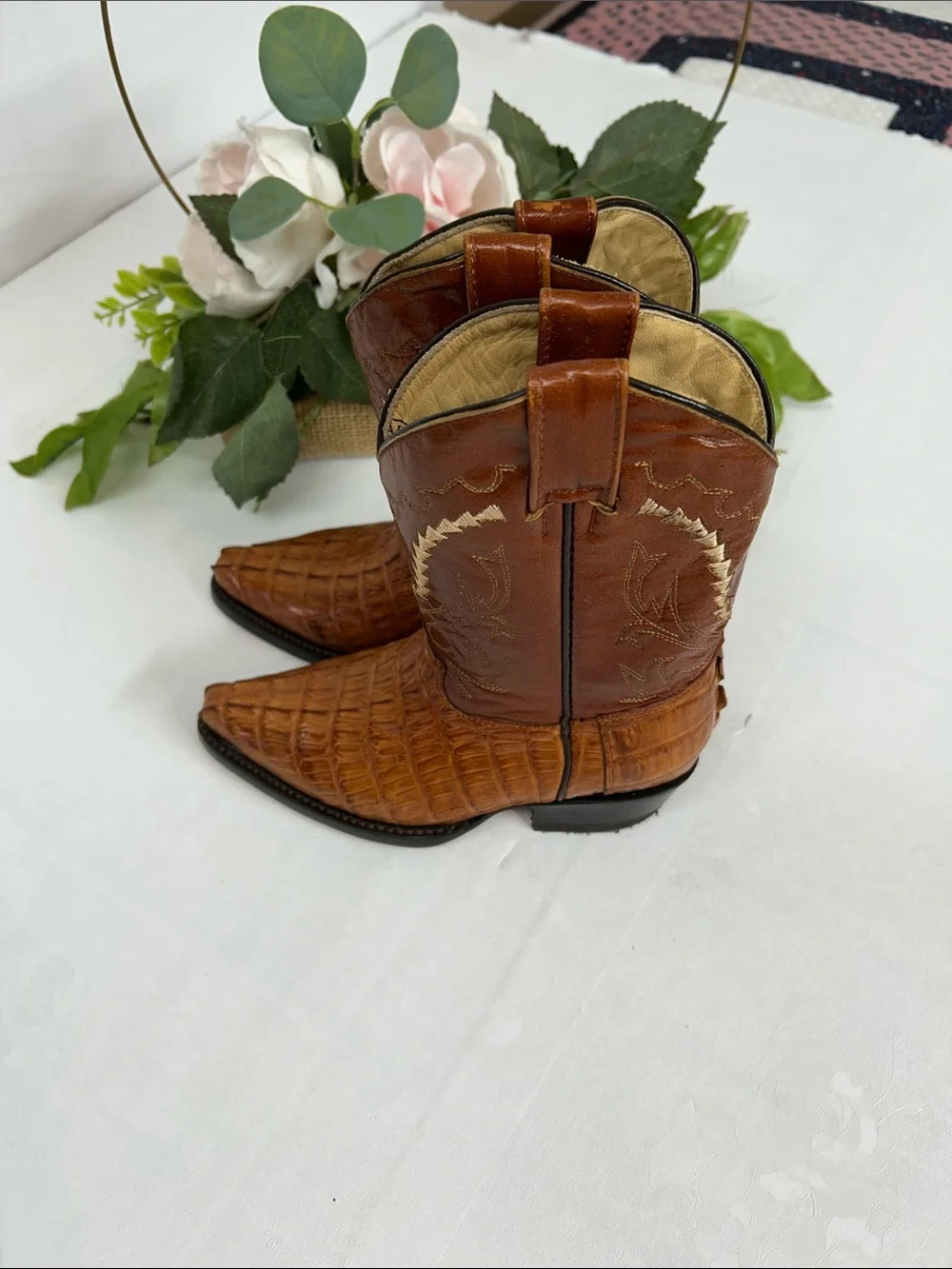 Brown Croc-Embossed Western Ankle Boots - kid's